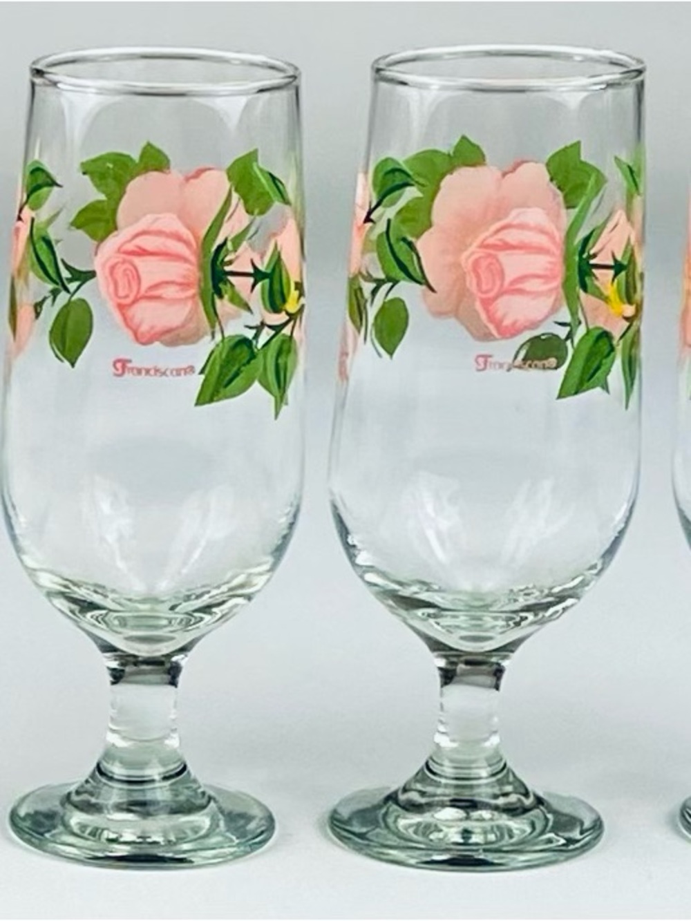 Franciscan  Desert Rose Iced Tea  Clear Glass Pedestal Base Tumblers Set of 4